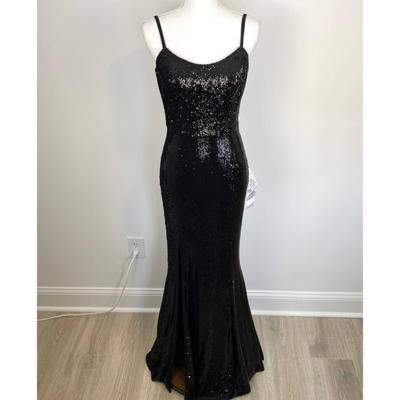 Dress The Population Ingrid Sequin Trumpet Gown In Black Size Small New - Picture 2 of 16